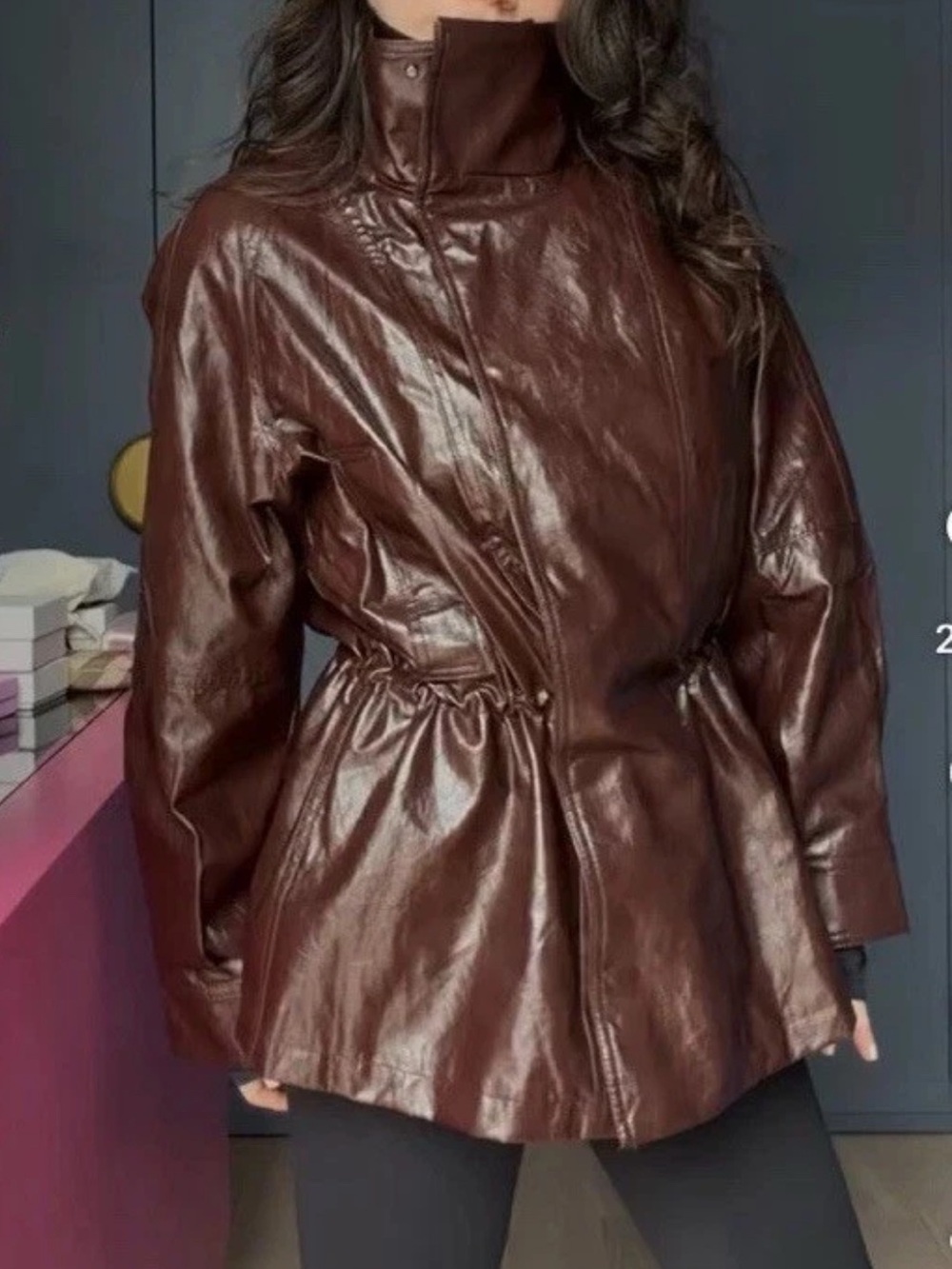 NWT Zara Faux Leather Jacket - Brown SMALL 3548/043